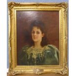 Pierre Andre Brouillet (French 1857-1914), portrait of a lady, oil on board, 40 x 31cms, framed