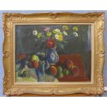 L. Gaudeaux (French), still life of flowers and fruit, oil on canvas, oil on board, 45 x 60cms,