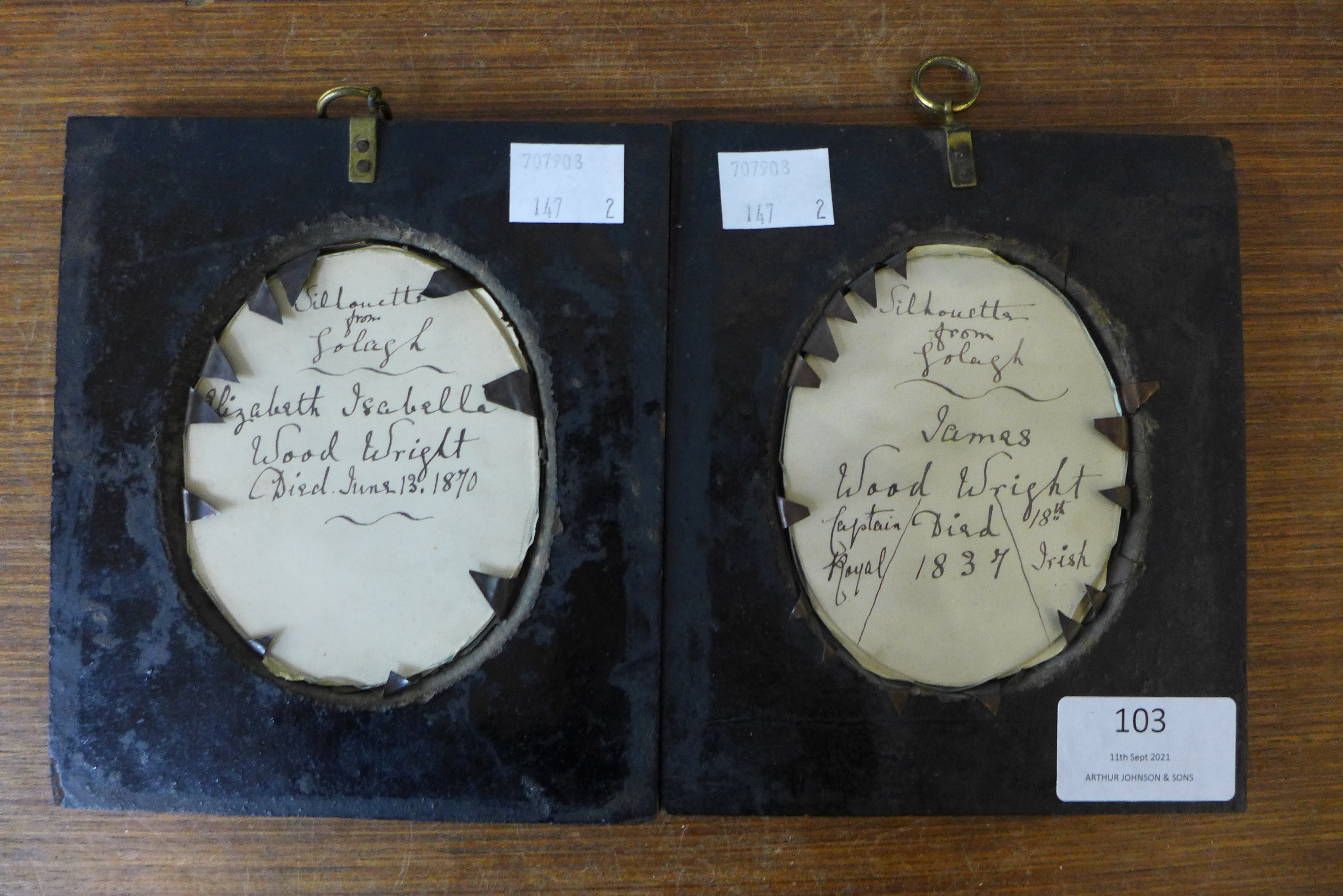 English School (19th Century), pair of miniature silhouettes, portraits of James Wood Wright, - Image 2 of 2