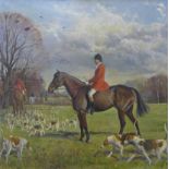 Adrian Horsley, fox hunting scene, oil on canvas, 91 x 90cms, framed