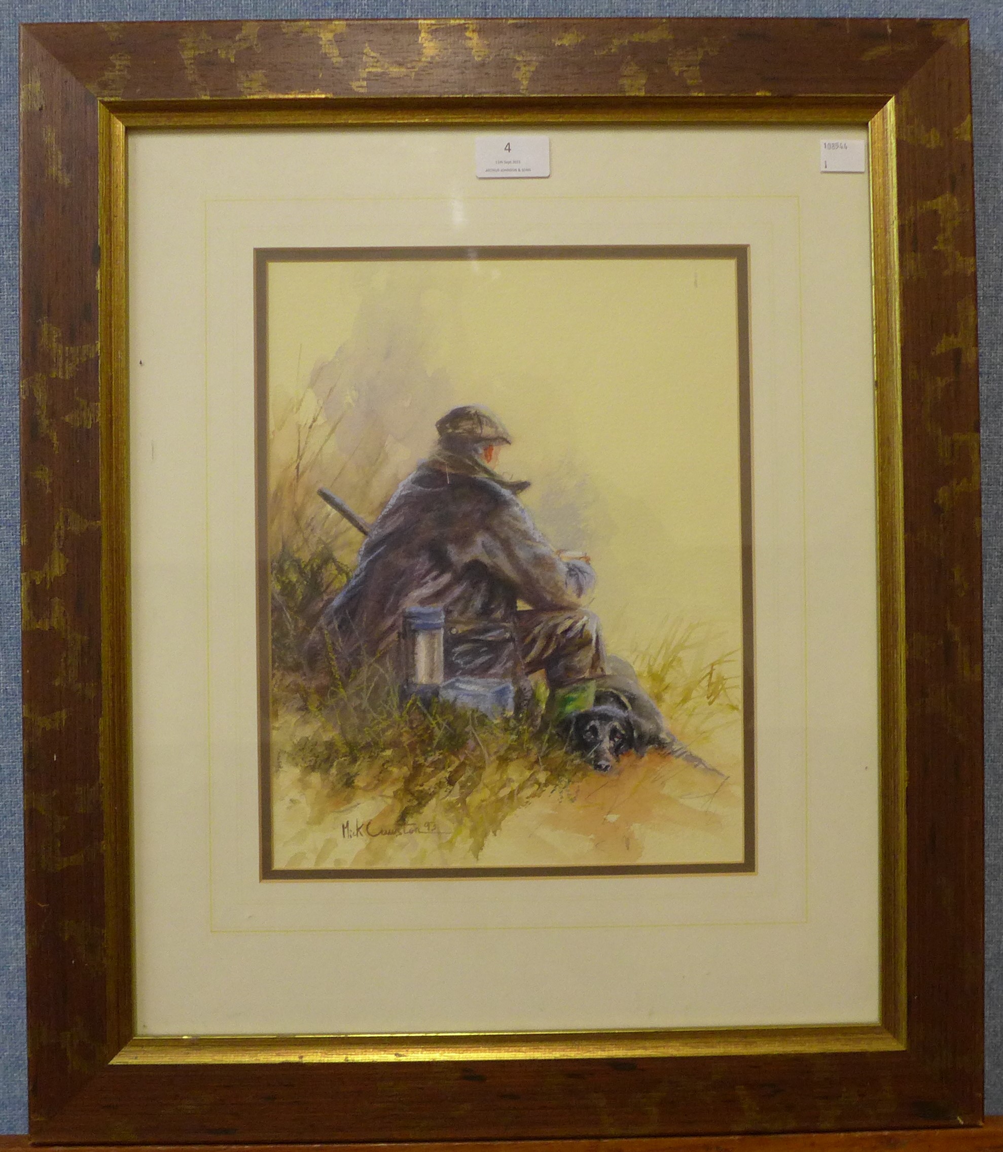 Mick Cawston (1959-2006), huntsman and gun dog, watercolour and pastel, 31 x 24cms, framed - Image 2 of 3