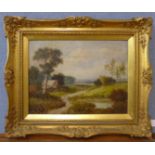 English School (19th Century), pair of rural cottage landscapes, oil on canvas, 29 x 39cms, framed