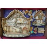 A collection of Pendelfin figures and a large display scene, a piano and a smaller display **