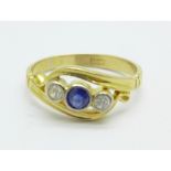 An 18ct gold, diamond and sapphire ring, 3.4g, N