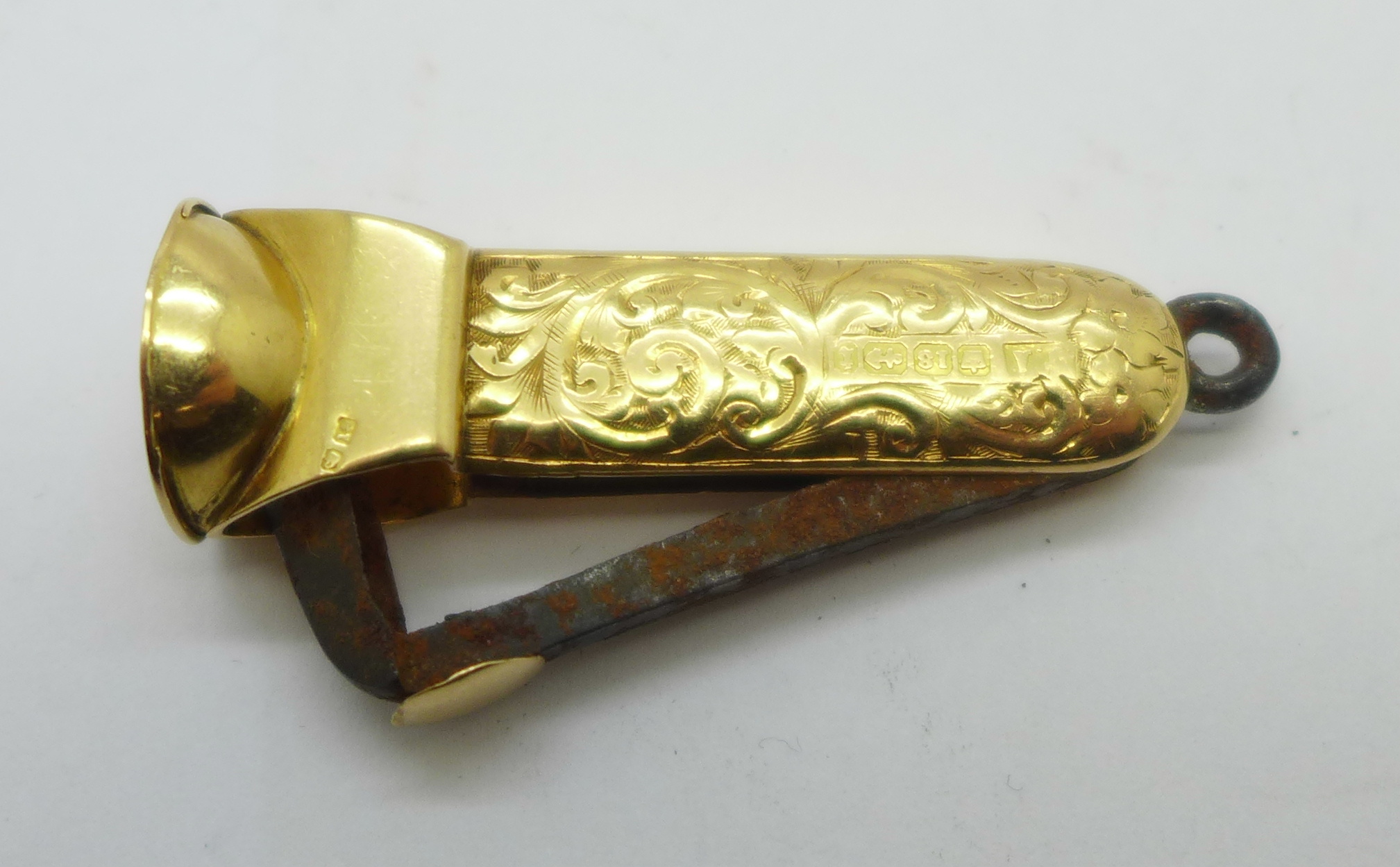A late Victorian 18ct gold mounted cigar cutter, Birmingham 1893, maker J.A., possibly James - Image 3 of 3