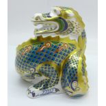 A Royal Crown Derby Dragon of Good Fortune paperweight, limited edition 11 of 1500, gold stopper,