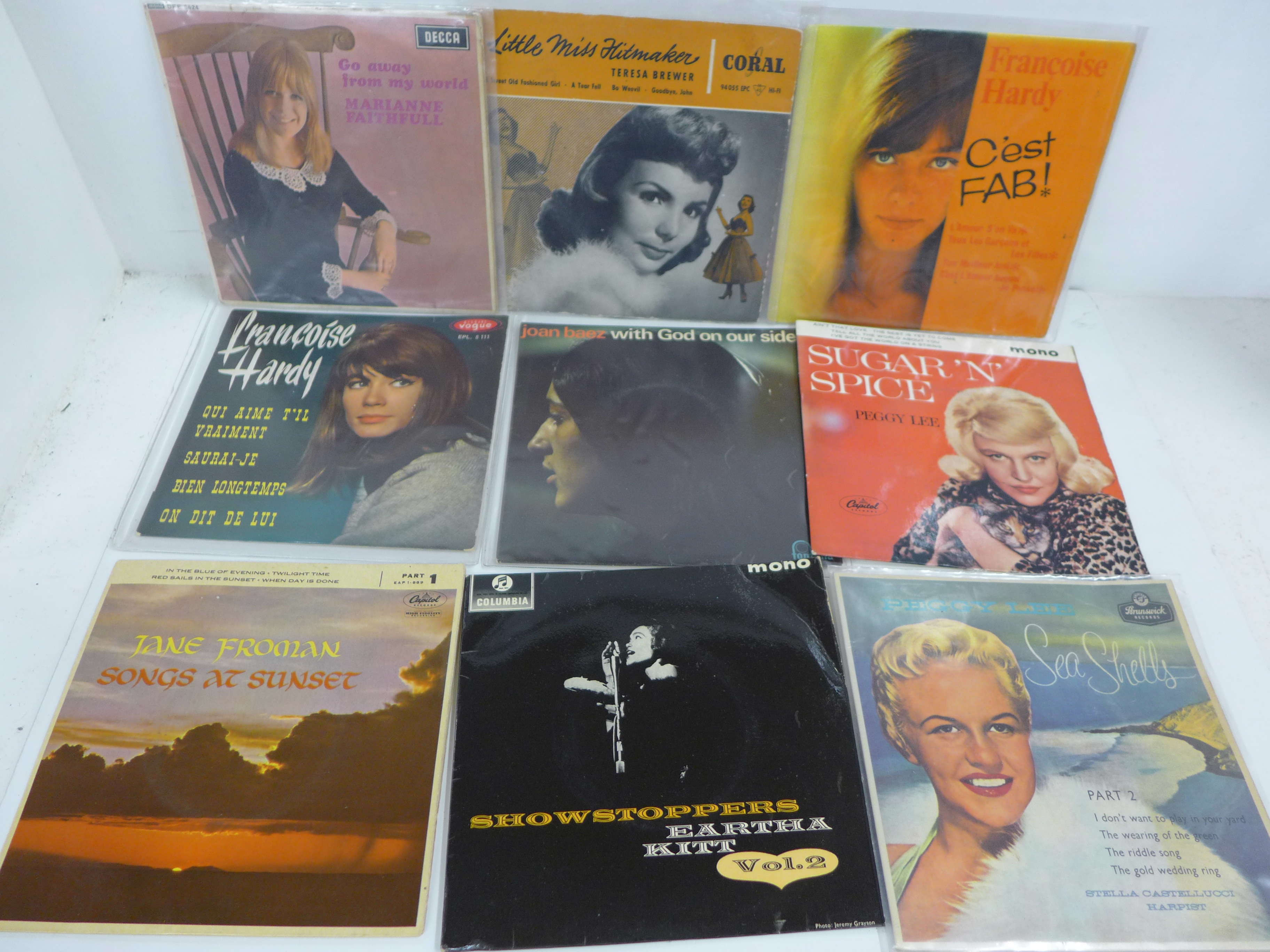 Thirteen 1960's EP's, female artists with picture sleeves including Marianne Faithful