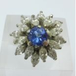 An 18ct gold, tanzanite and diamond cluster ring, approximately 2ct diamond weight, 8.3g, M