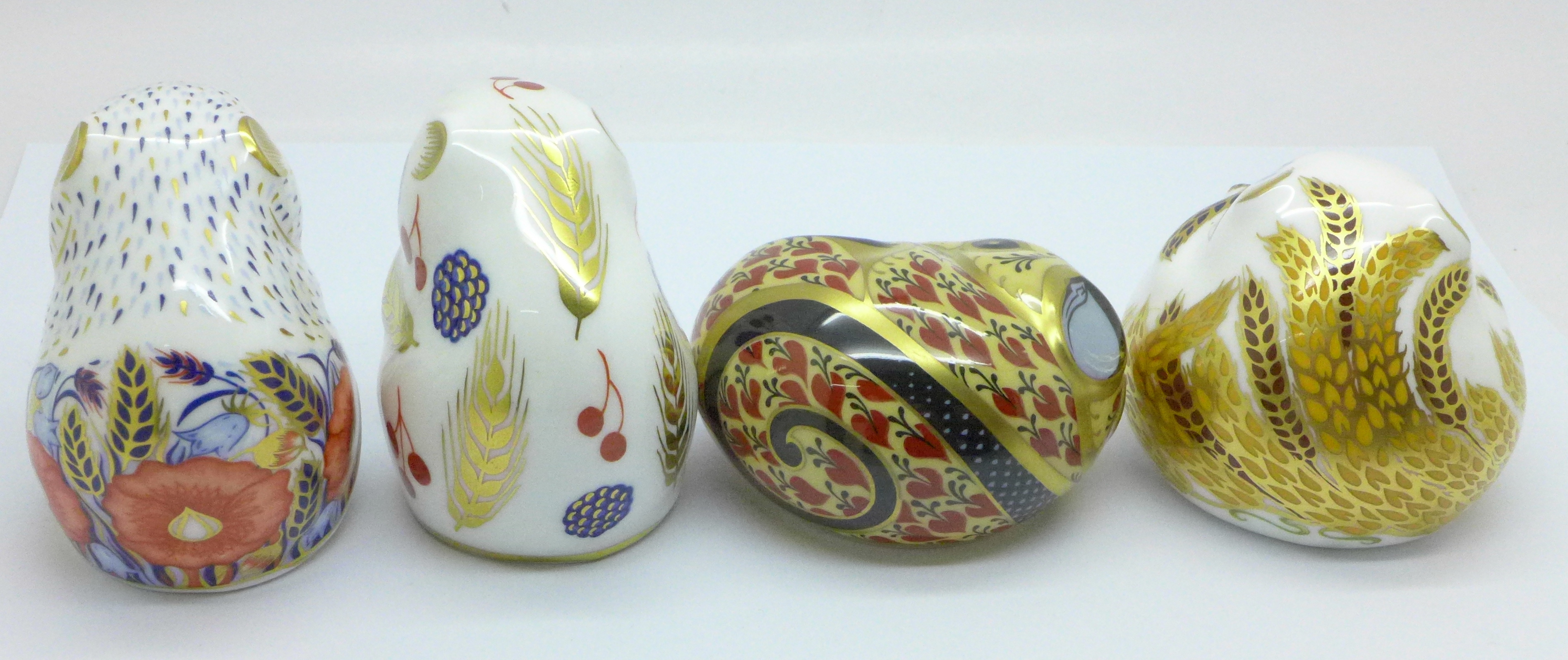 Four Royal Crown Derby paperweights, Poppy Mouse, Country Mouse, Sleeping Dormouse and Harvest - Image 3 of 6