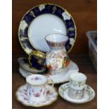 A collection of Royal Crown Derby; vase, Royal Antoinette cup and saucer, Derby Posies and Vine