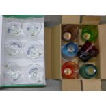 A set of six coloured glass beakers, boxed and six Babycham glasses **PLEASE NOTE THIS LOT IS NOT