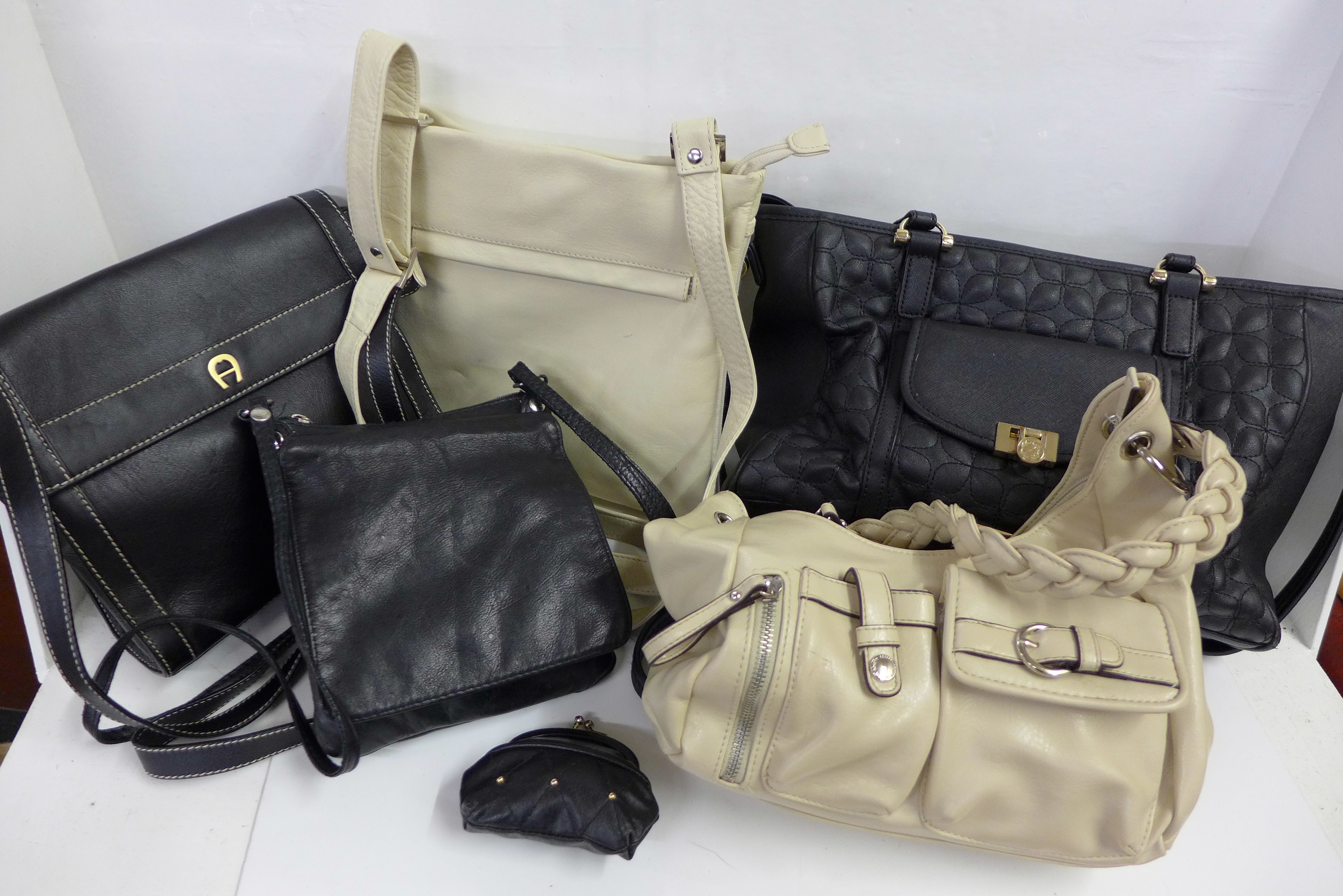 Five lady's handbags including Rowallan, Aigner, Paris Hilton, Rosetti