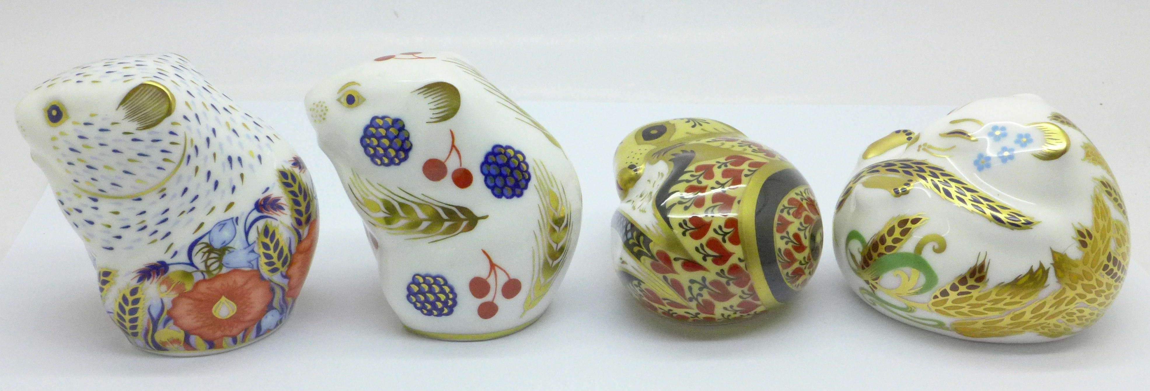 Four Royal Crown Derby paperweights, Poppy Mouse, Country Mouse, Sleeping Dormouse and Harvest - Image 4 of 6