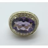 A large silver and amethyst ring, P