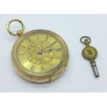 A 14ct gold cased pocket watch, metal loop, 37mm case
