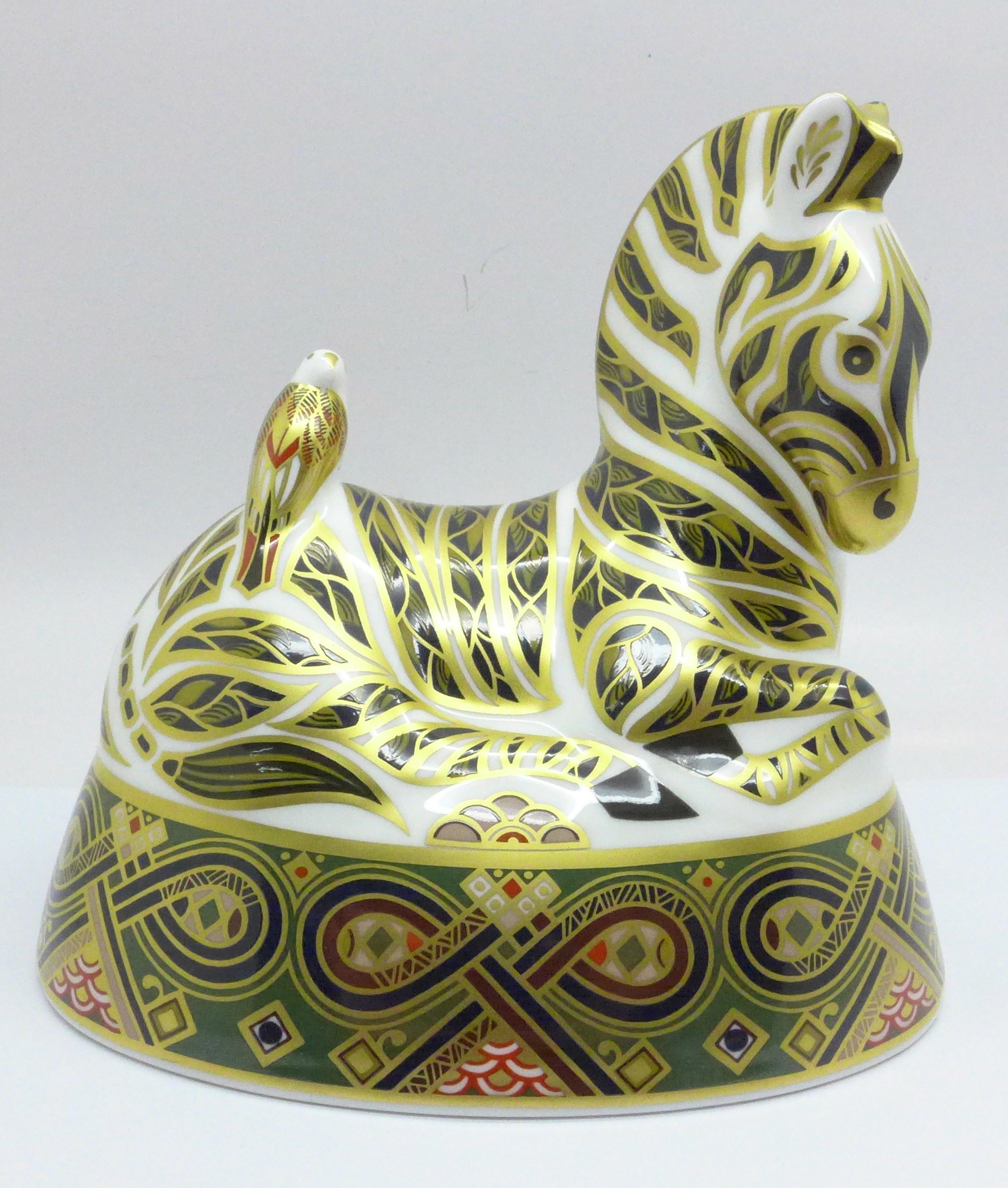 A Royal Crown Derby large Zebra paperweight, silver stopper