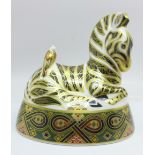 A Royal Crown Derby large Zebra paperweight, silver stopper