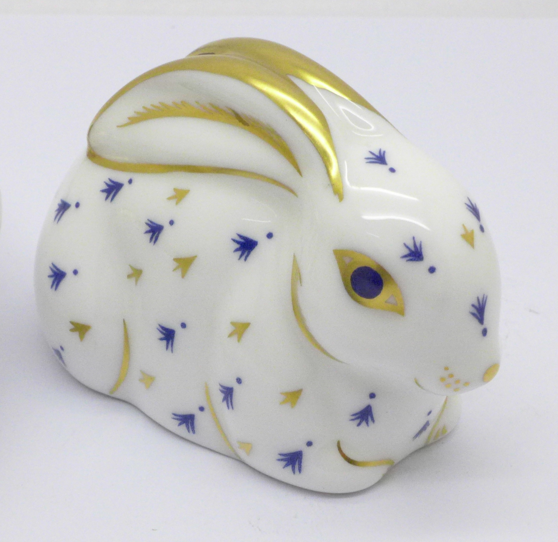 A Royal Crown Derby Rabbit with silver stopper and 1999 Year Tray Rabbit, First Edition - Image 3 of 5