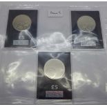 Three 2021 £5 coins; Mr Men and Little Miss Collection, uncirculated on Change Checker cards