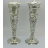 A pair of Art Nouveau silver vases by William Comyns, London 1901, 20cm, weighted