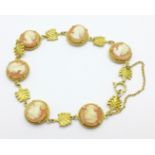 A 9ct gold and cameo bracelet, 10.1g