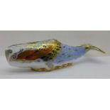 A Royal Crown Derby paperweight, Collectors Guild Exclusive Oceanic Whale with gold stopper, boxed