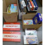 A collection of vintage and later games including two Monopoly, Ker-Plunk, Connect 4, etc.