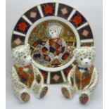 A Royal Crown Derby Red Bow Tie and Blue Bow Tie Teddy paperweights, Red Bow Tie 138 of 950,