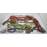 Semi-precious stone jewellery, mainly necklaces, two bracelets and earrings