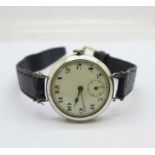 A silver cased WWI period trench wristwatch, London import mark for 1916, 32mm case