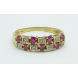 A 9ct gold, ruby and diamond ring, 2.1g, P