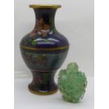 A cloisonne and plique-a-jour vase and a carved Chinese scent bottle, both a/f