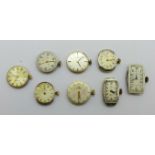 Eight lady's Omega wristwatch movements