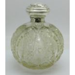 A silver topped cut glass scent, Birmingham 1918, top a/f