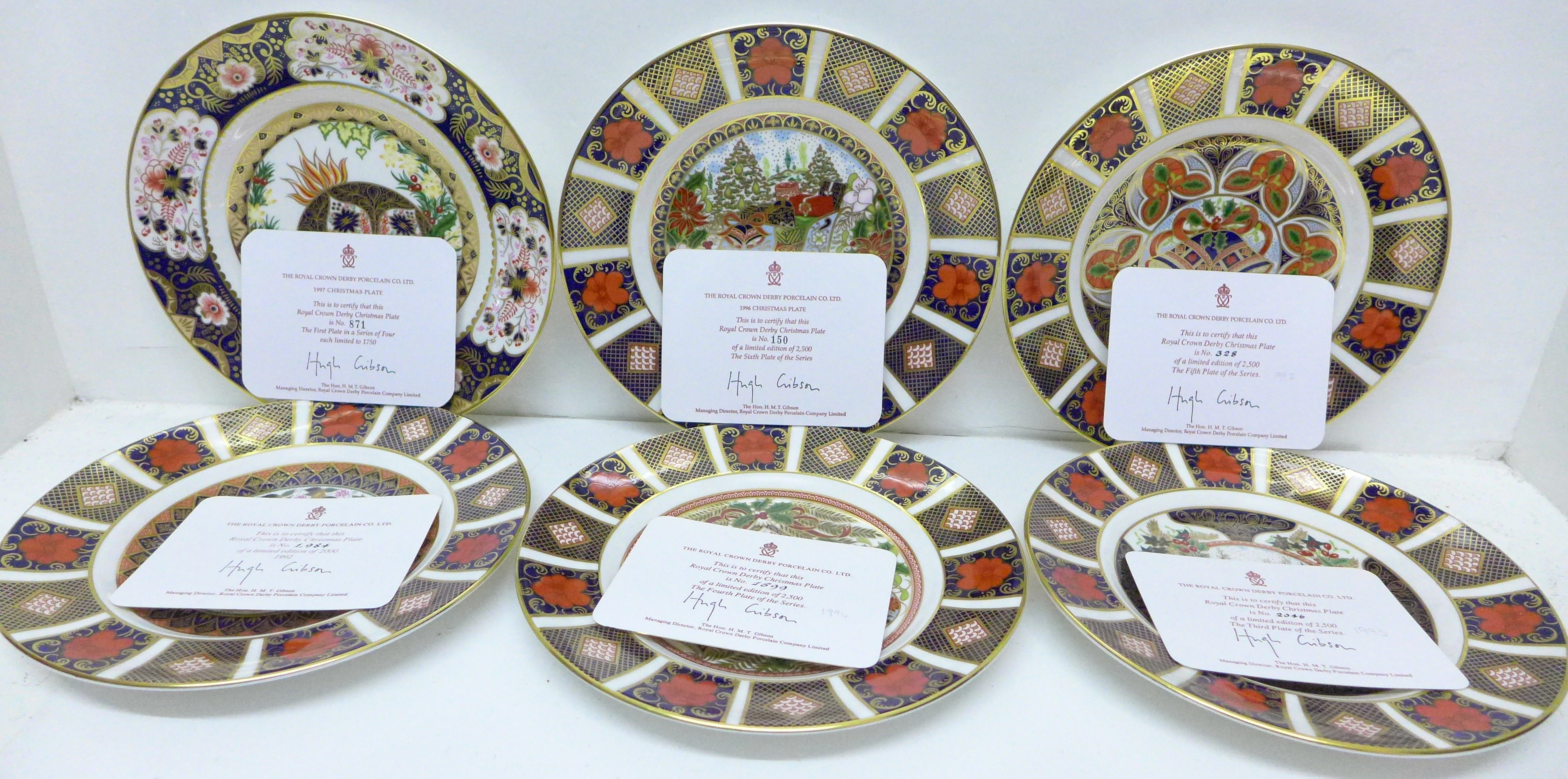 Six Royal Crown Derby Old Imari limited edition Christmas plates, 1984, 1993, 1994, 1995, 1996 and - Image 8 of 9