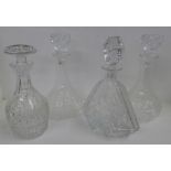 Four glass decanters including Thomas Webb, one a/f