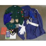 A Boys Brigade uniform (42nd Edwalton Company 1988) badges, belts, printed ephemera, cub scout's