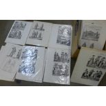 A collection of antiquarian engravings, individually wrapped