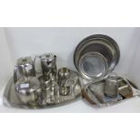 An Old Hill stainless steel tea and coffee service with tray, a collection of other stainless