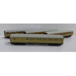 Four Hornby OO gauge model train coaches