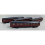 Four Hornby OO gauge model train coaches