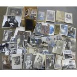 A collection of 75 plus cabinet cards, carte de visite, 95 plus postcard photographs and 170 plus