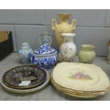 Five vases, a lidded pot and a collection of plates including one Royal Doulton series ware **PLEASE