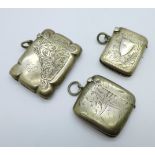 Three early 20th Century silver vesta cases, 56g