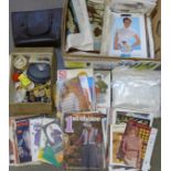 A box of vintage linen and haberdashery, etc.