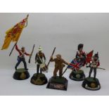 Five painted lead figures of soldiers including East Surrey, Royal Marines and Scots Guards,