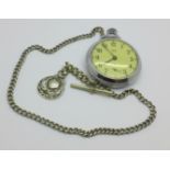 A Smiths Empire pocket watch with silver Albert chain and fob, (metal T-bar)