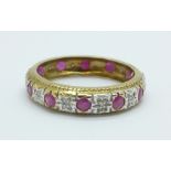 A 9ct gold, ruby and diamond ring, 3.2g, T