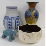 Two vases, Poole and Gouda, a Bretby planter and a pottery Shire horse, Poole and Bretby a/f