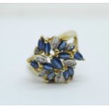 A 9ct gold, diamond and sapphire cluster ring, 3.3g, Q
